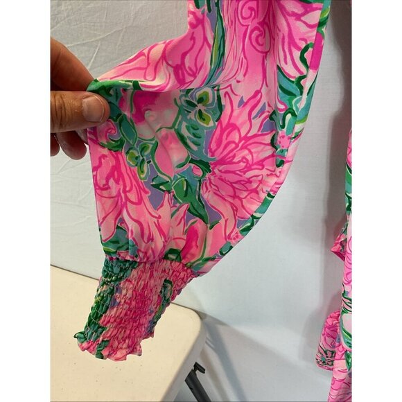 Lilly Pulitzer Cristiana Stretch Mini Dress Long Slv Floral Pink blossom size 8 - Picture 5 of 14